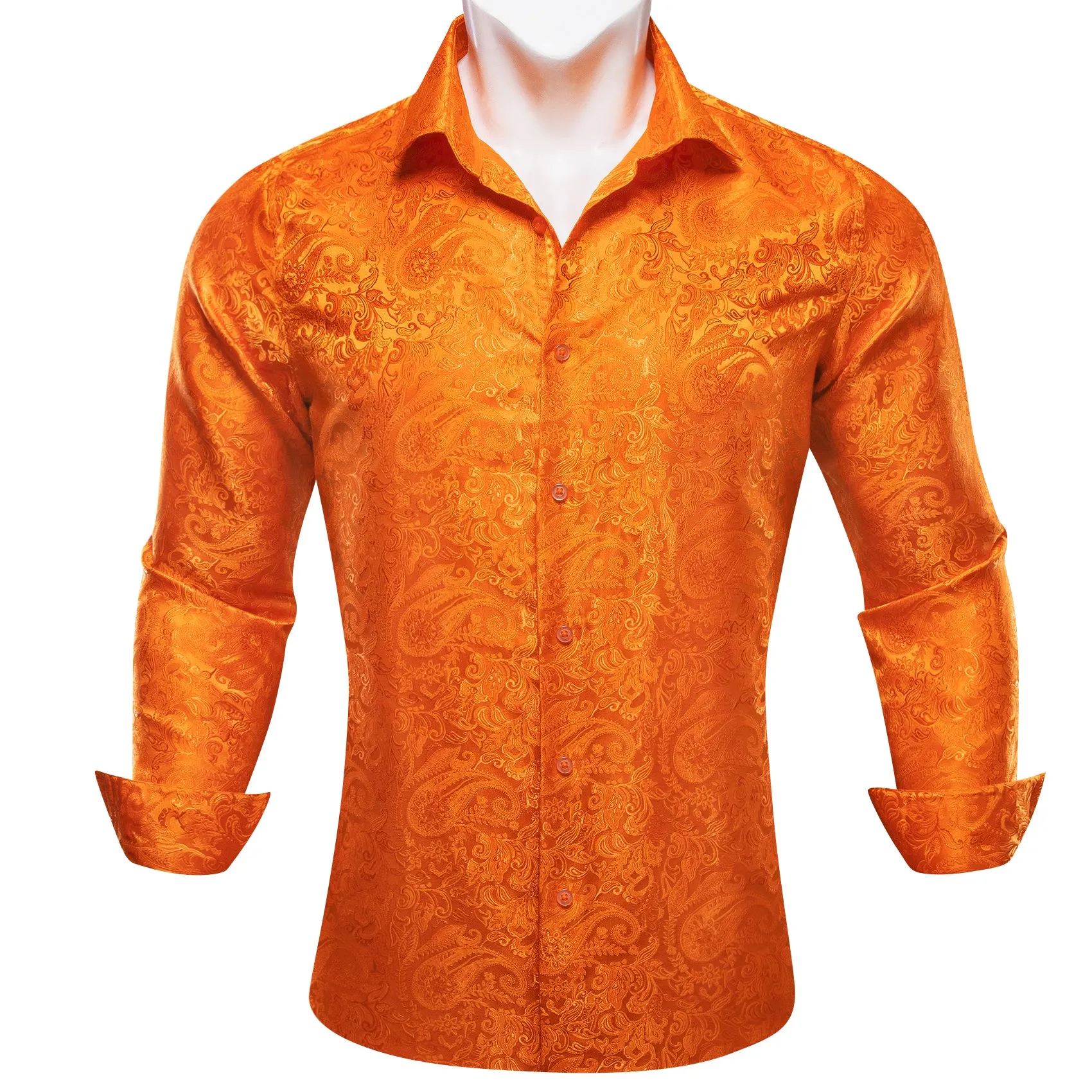 Barry. Wang Dark Orange Dress Shirt Paisley Men's Silk Button Up Shirt sold by Barrywang