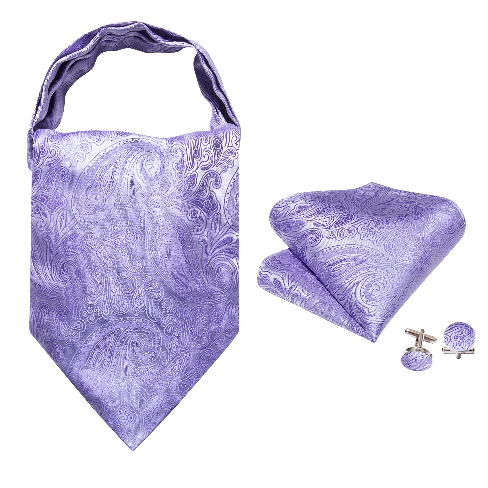 Light Purple Paisley Ascot Handkerchief Cufflinks Set sold by Barrywang product image thumbnail 4