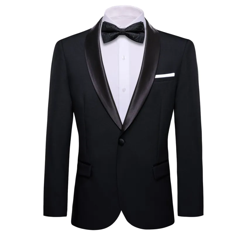 Barry. Wang Wedding Suit Men's Dress Black Solid Slim One Button Blazer sold by Barrywang