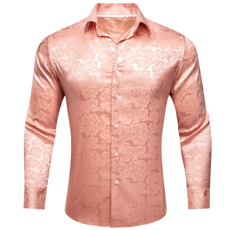 Barry Wang Pale Coral Orange Shirt Print Flower Silk Men's Floral Top sold by Barrywang