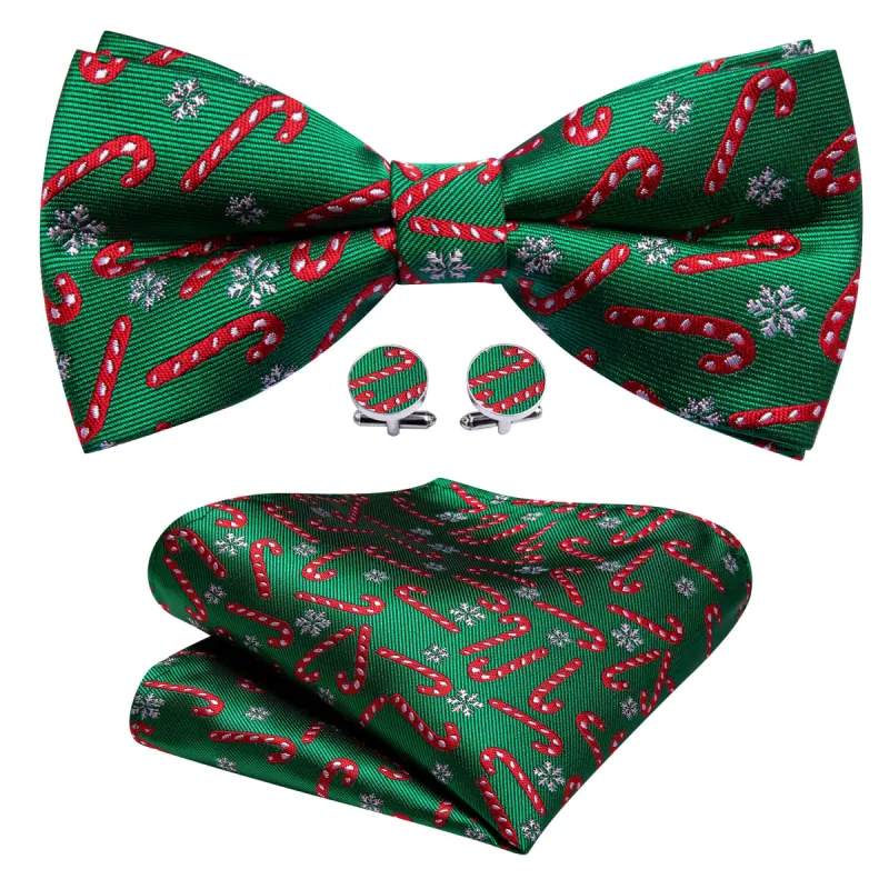 Christmas Green Xmas Crutch Silk Bow Tie Hanky Cufflinks Set sold by Barrywang