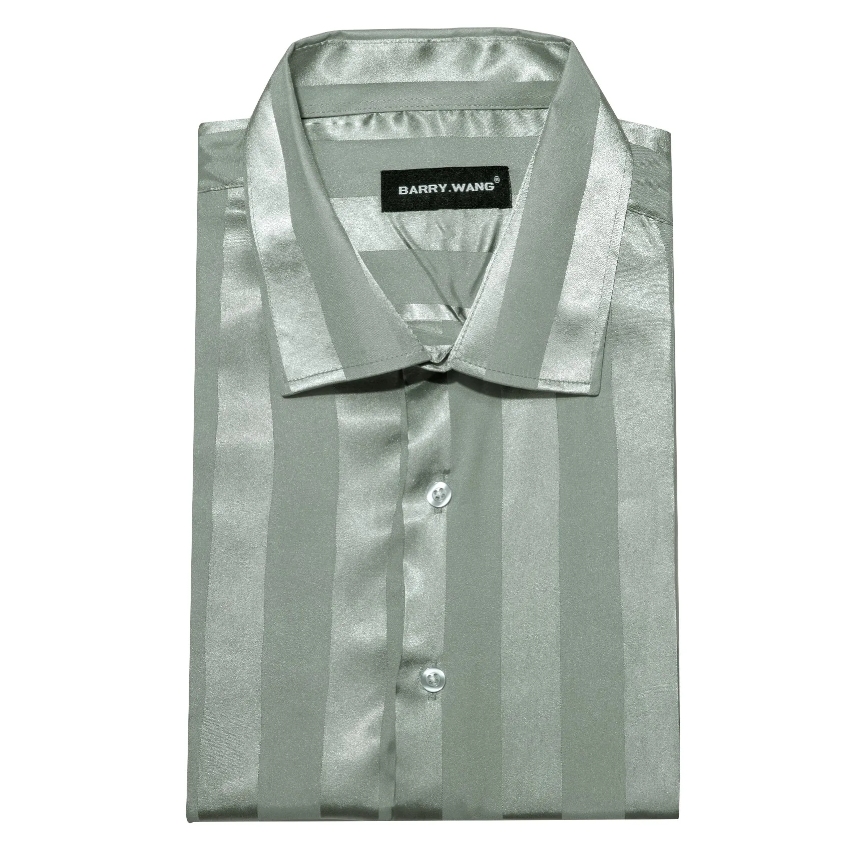 Barry.wang Darkseagreen Striped Silk Men's Shirt sold by Barrywang product image thumbnail 4