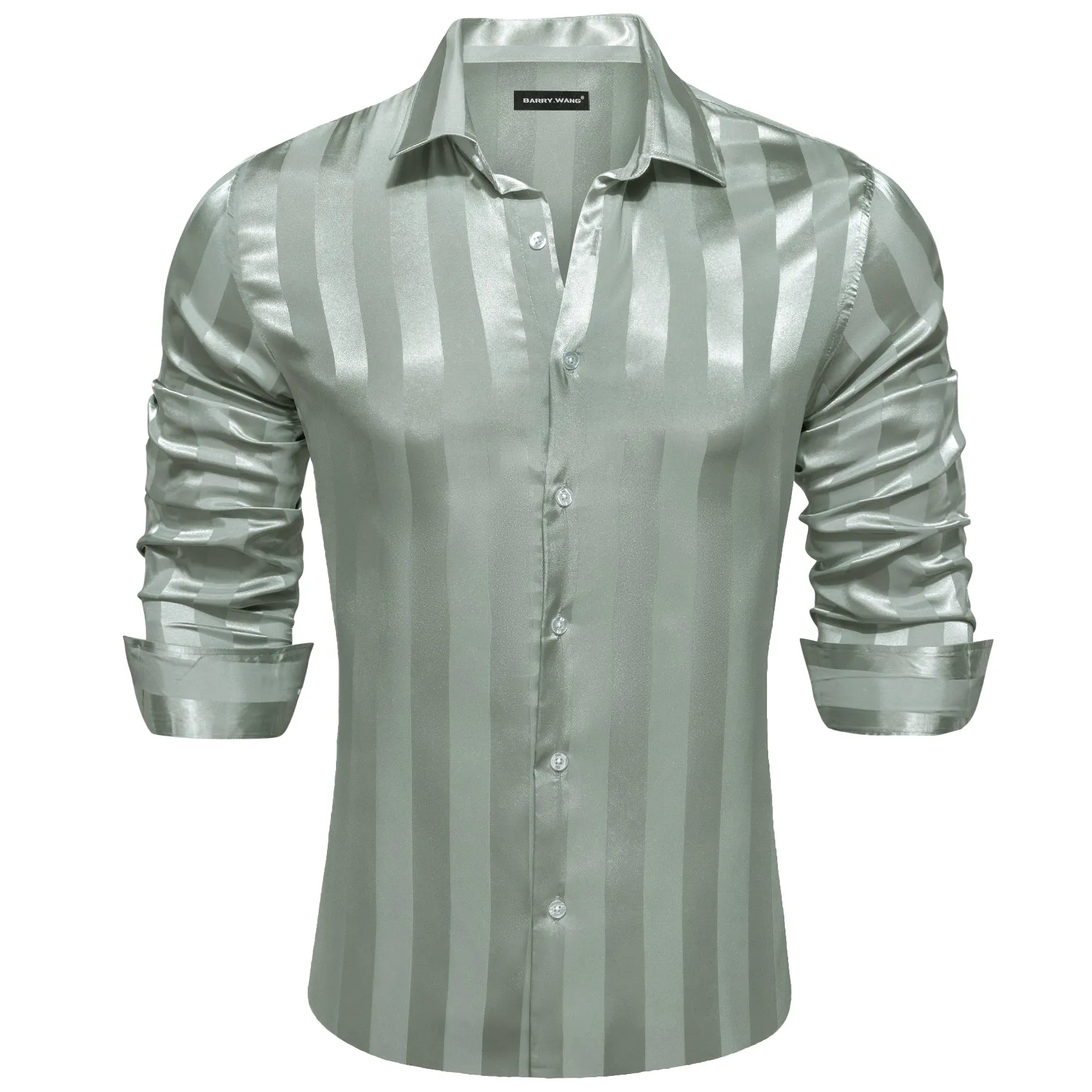 Barry.wang Darkseagreen Striped Silk Men's Shirt sold by Barrywang product image thumbnail 3