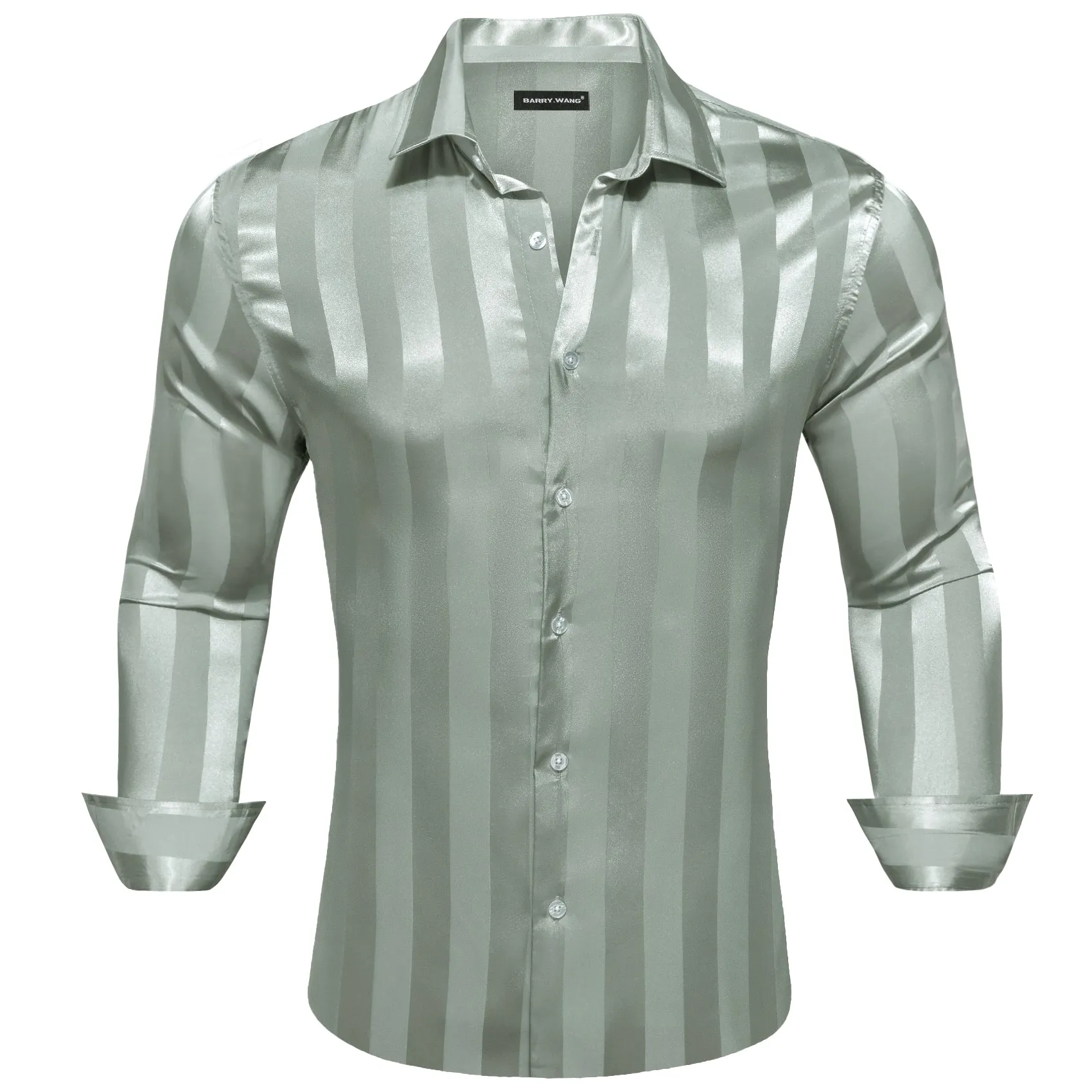 Barry.wang Darkseagreen Striped Silk Men's Shirt sold by Barrywang product image thumbnail 2