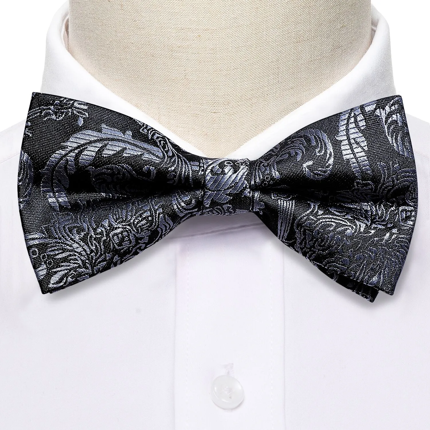 Barry. Wang Black Silver Paisley Pre-tied Bow Tie Hanky Cufflinks Set sold by Barrywang product image thumbnail 3