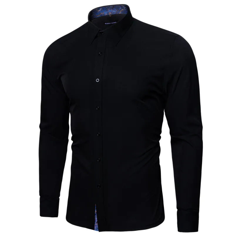 Barry. Wang Fromal Black Blue Splicing Men's Shirt sold by Barrywang