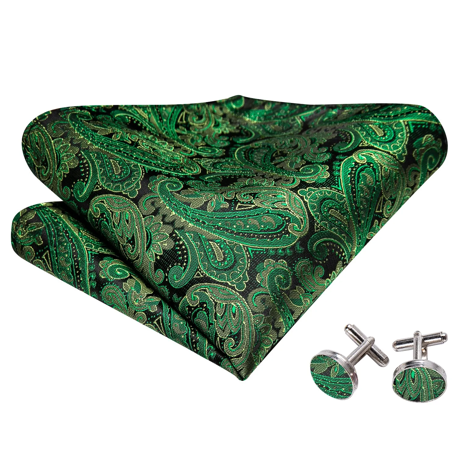Grass Green Paisley Bow Tie Hanky Cufflinks Set sold by Barrywang product image thumbnail 5