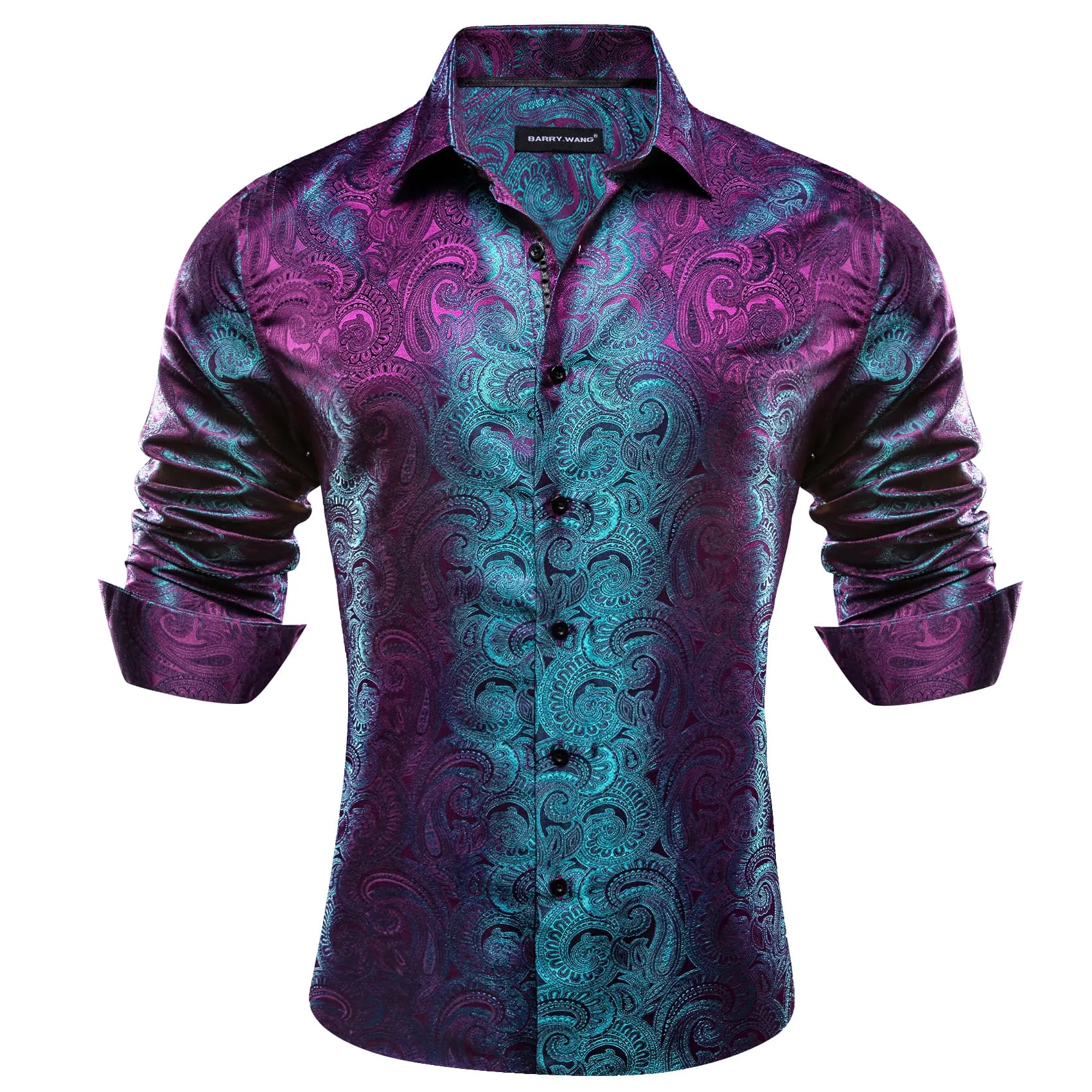 Barry. Wang Men's Button Up Shirt Purple Teal Blue Paisley Dress Shirt sold by Barrywang product image thumbnail 2