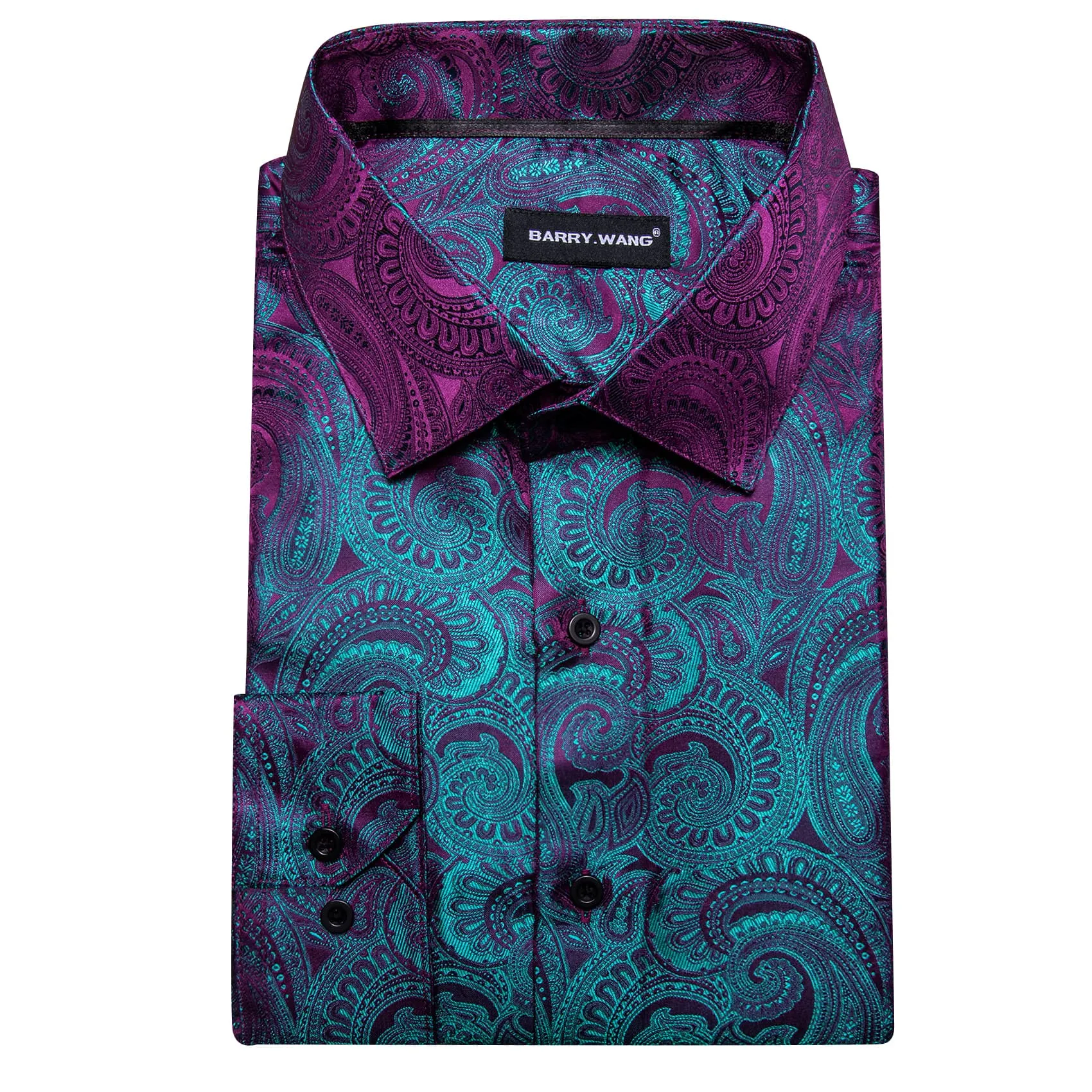 Barry. Wang Men's Button Up Shirt Purple Teal Blue Paisley Dress Shirt sold by Barrywang product image thumbnail 3