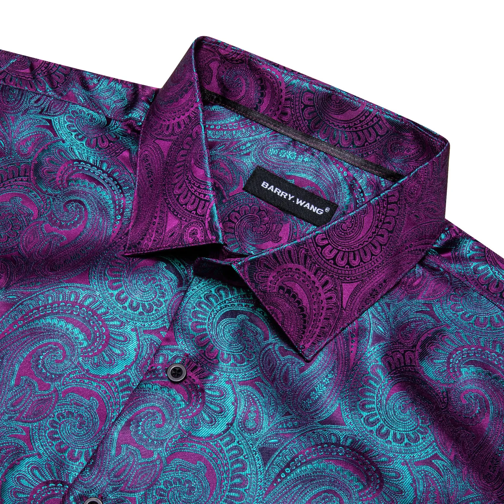 Barry. Wang Men's Button Up Shirt Purple Teal Blue Paisley Dress Shirt sold by Barrywang product image thumbnail 4