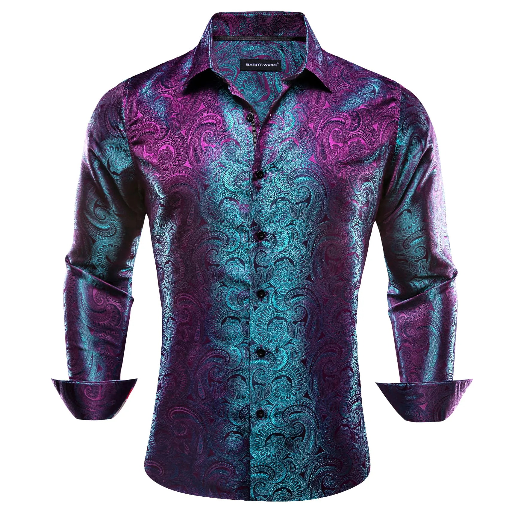 Barry. Wang Men's Button Up Shirt Purple Teal Blue Paisley Dress Shirt sold by Barrywang