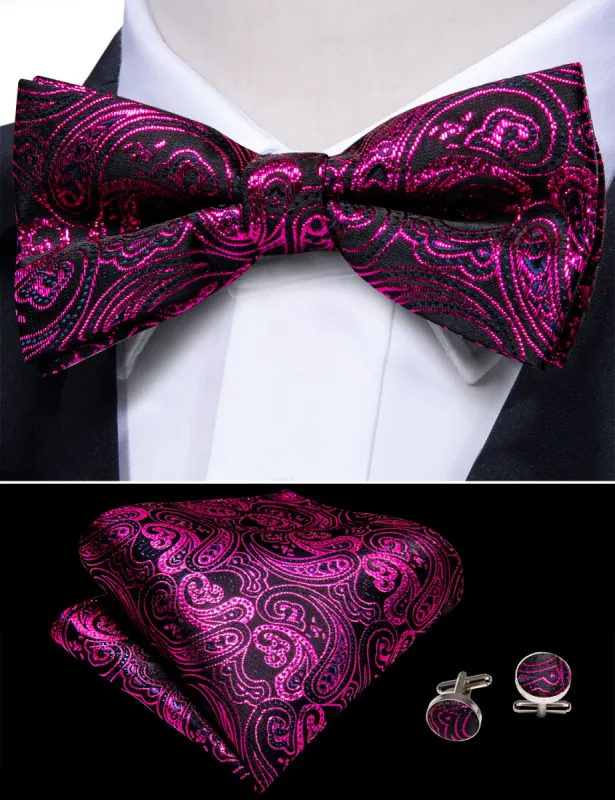 Red Paisley Pre-tied Bow Tie Set sold by Barrywang