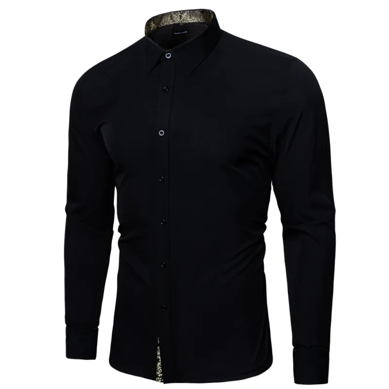Barry.wang Fromal Black Silver Splicing Men's Shirt sold by Barrywang