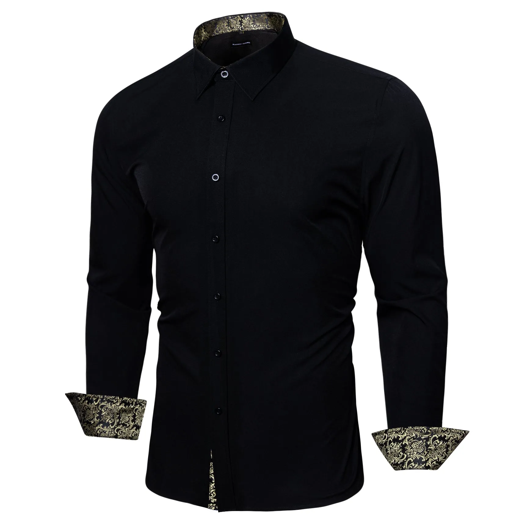 Barry.wang Fromal Black Silver Splicing Men's Shirt sold by Barrywang product image thumbnail 2