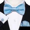 Barry Wang Light Blue Ties White Paisley Bow Tie Hanky Cufflinks Set sold by Barrywang