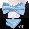 Barry Wang Light Blue Ties White Paisley Bow Tie Hanky Cufflinks Set sold by Barrywang