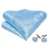 Barry Wang Light Blue Ties White Paisley Bow Tie Hanky Cufflinks Set sold by Barrywang