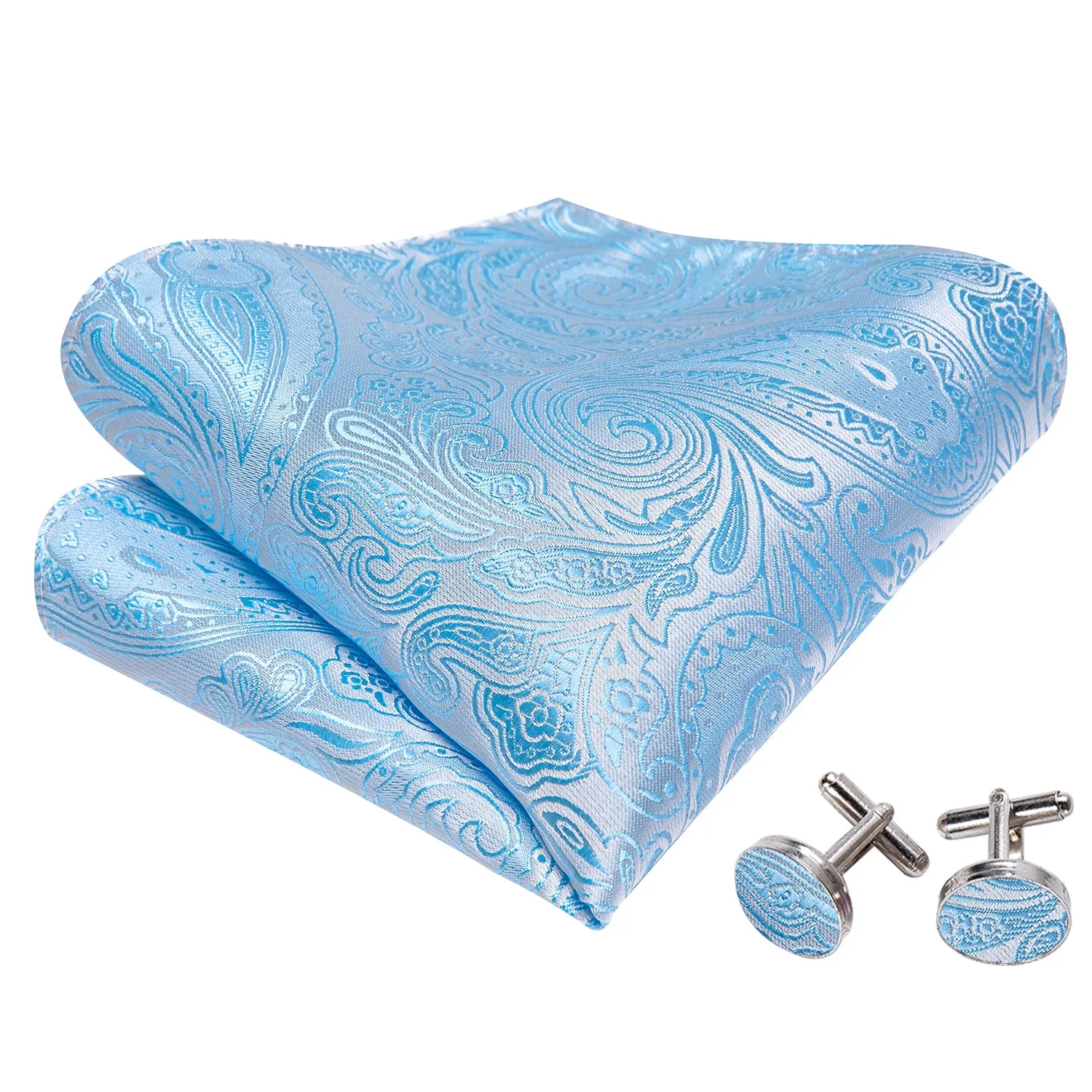 Barry Wang Light Blue Ties White Paisley Bow Tie Hanky Cufflinks Set sold by Barrywang product image thumbnail 5