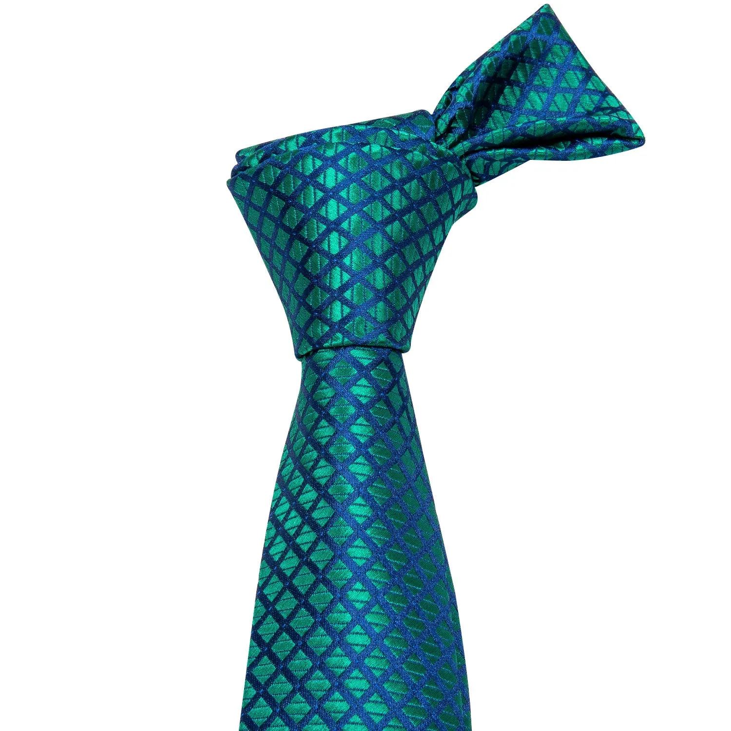 Barry Wang Checkered Teal Blue Plaid Tie Pocket Square Cufflinks Set sold by Barrywang product image thumbnail 5