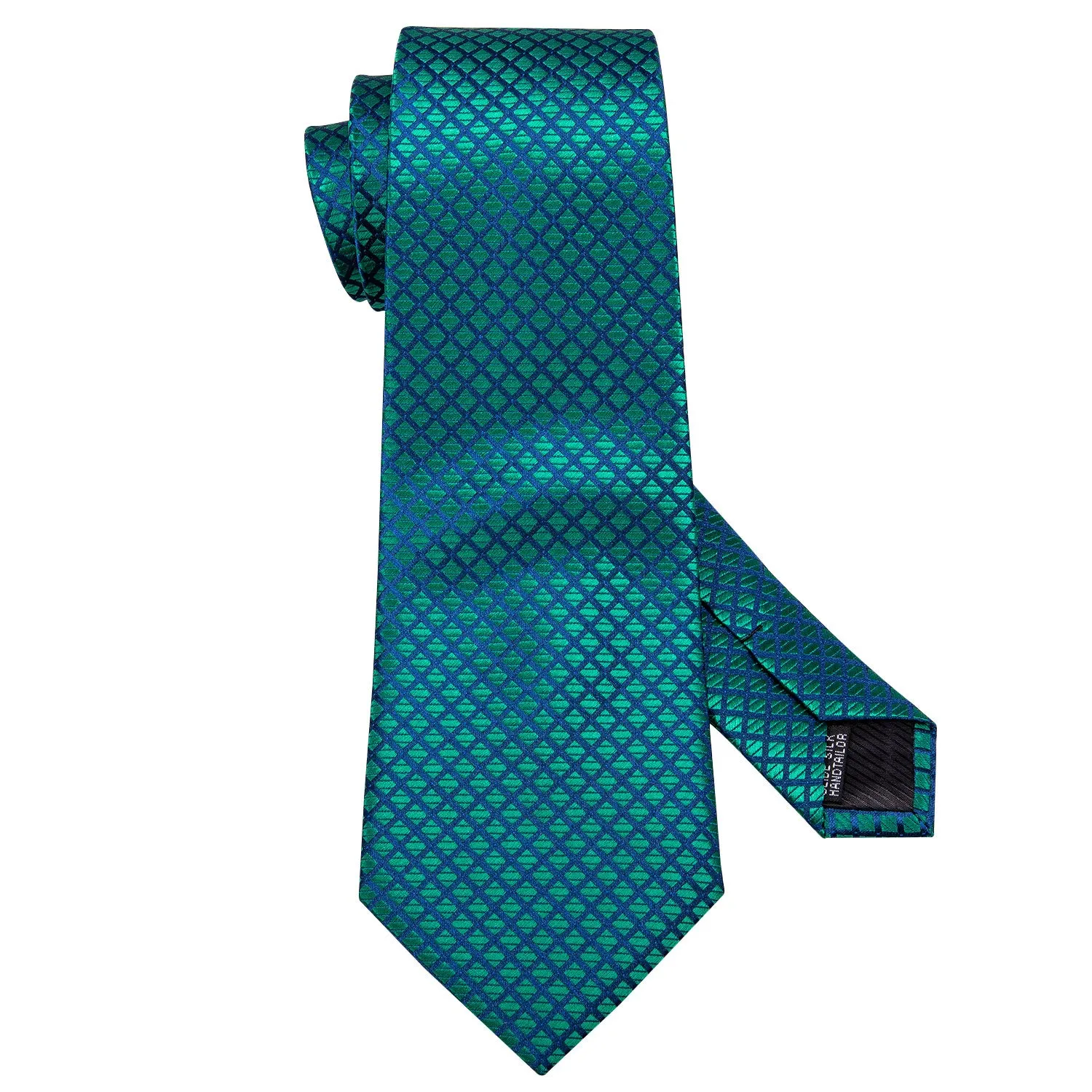Barry Wang Checkered Teal Blue Plaid Tie Pocket Square Cufflinks Set sold by Barrywang product image thumbnail 4