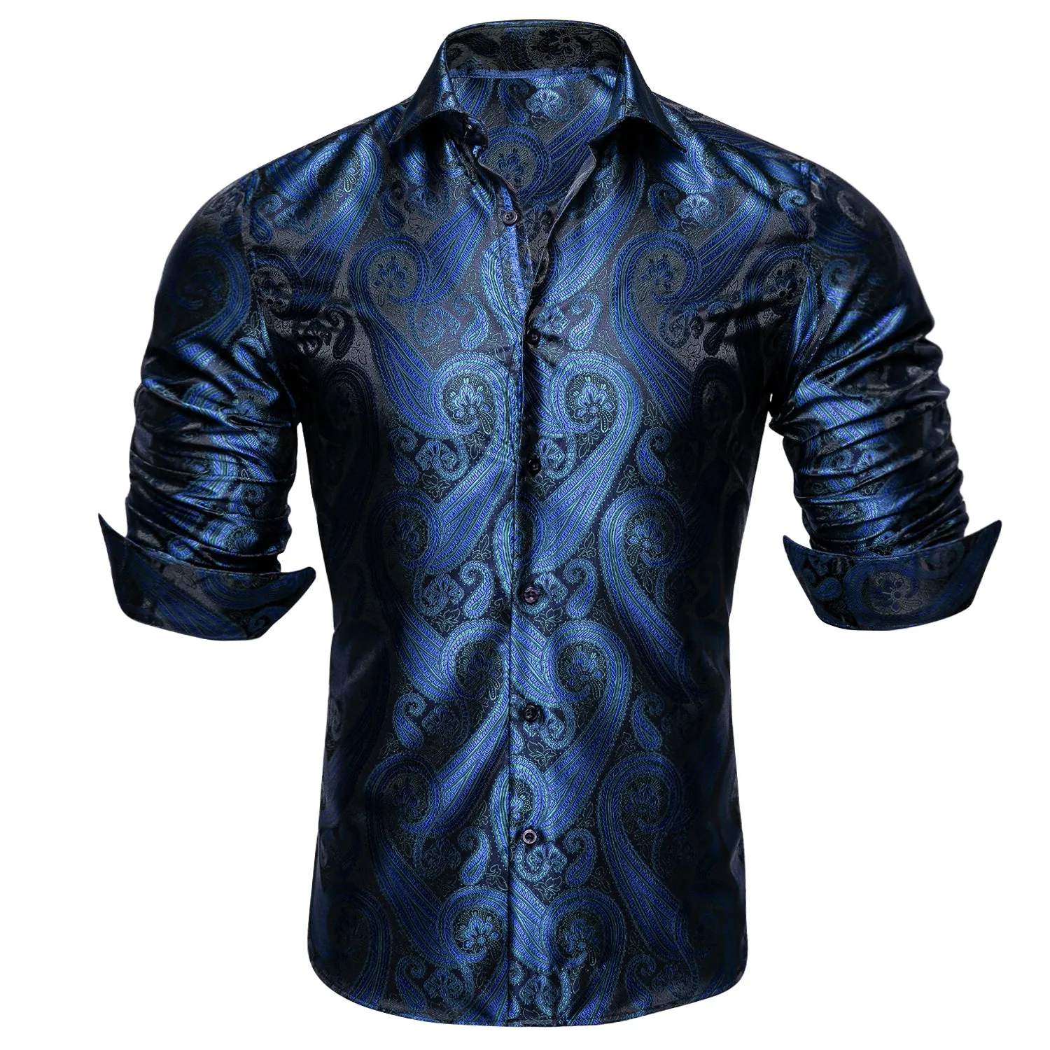 Barry Wang DeepBlue Silk Paisley Long Sleeve Daily Slim Fit Mens Shirt sold by Barrywang product image thumbnail 2