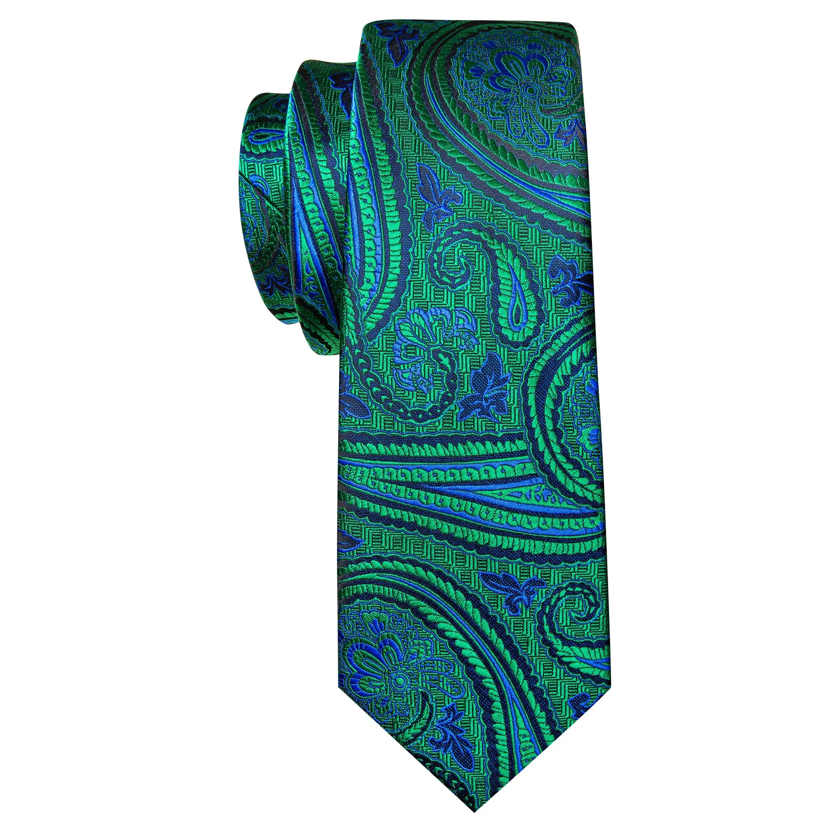 Barry. Wang Green Tie Classy Teal Blue Paisley Tie Hanky Cufflinks Set sold by Barrywang product image thumbnail 4