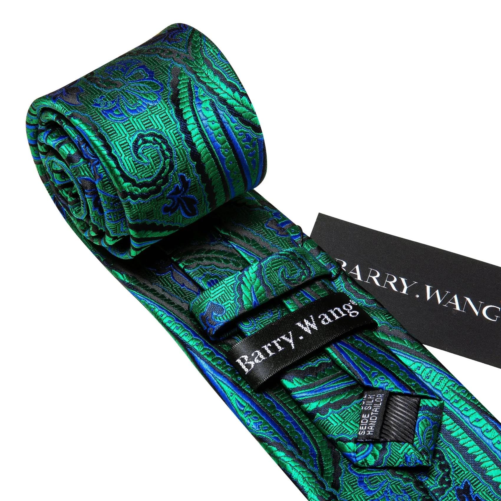 Barry. Wang Green Tie Classy Teal Blue Paisley Tie Hanky Cufflinks Set sold by Barrywang product image thumbnail 5