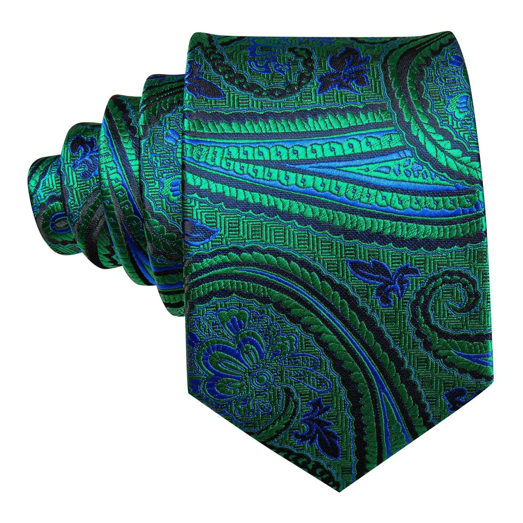 Barry. Wang Green Tie Classy Teal Blue Paisley Tie Hanky Cufflinks Set sold by Barrywang product image thumbnail 3