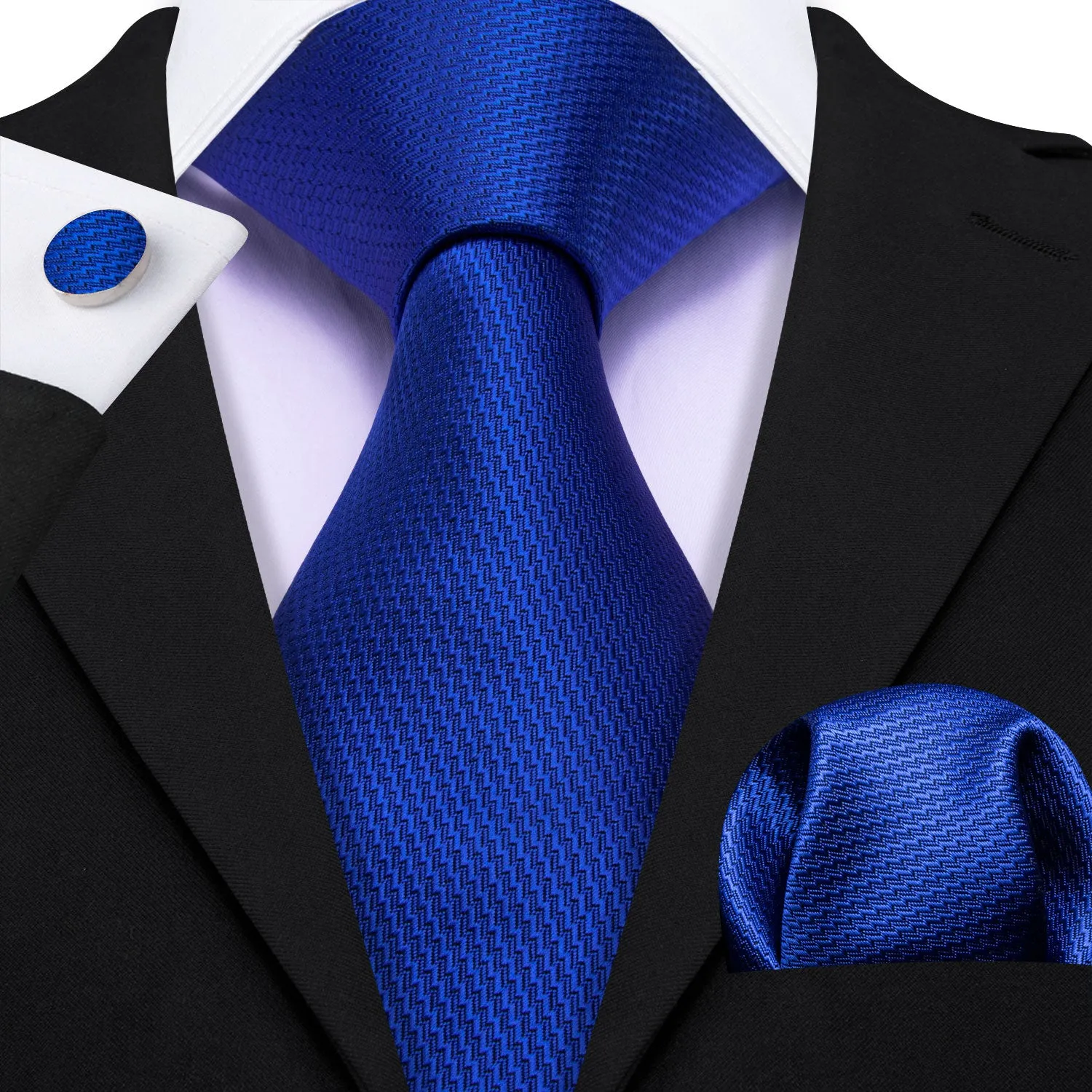 Barry. Wang Cobalt Blue Solid Silk Men's Tie Handkerchief Cufflinks Set sold by Barrywang product image thumbnail 2