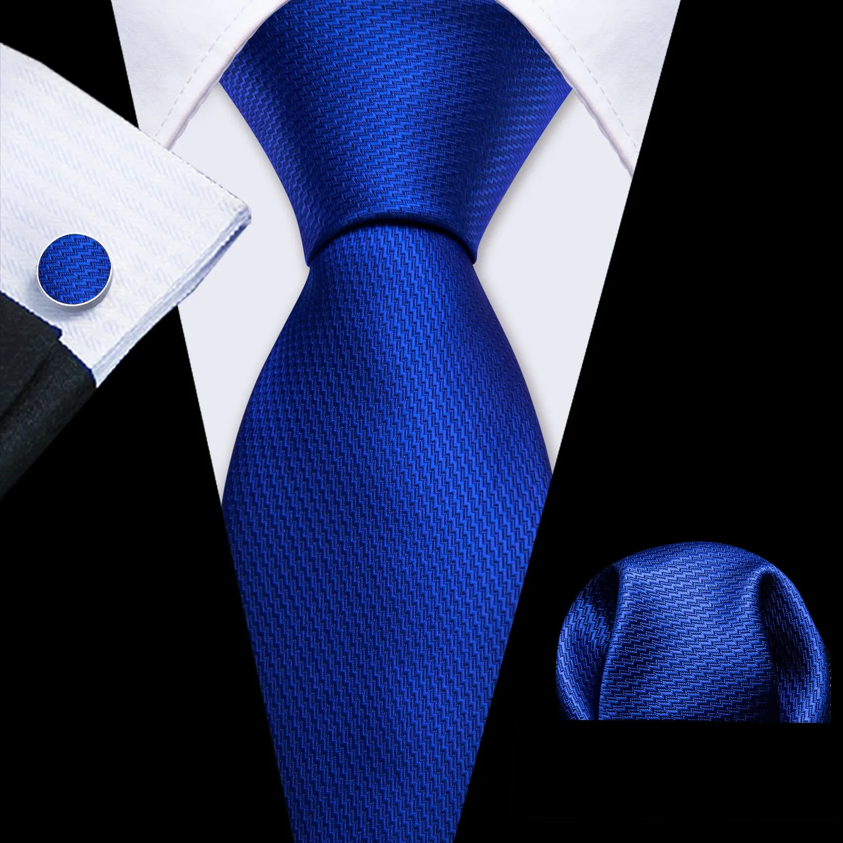 Barry. Wang Cobalt Blue Solid Silk Men's Tie Handkerchief Cufflinks Set sold by Barrywang