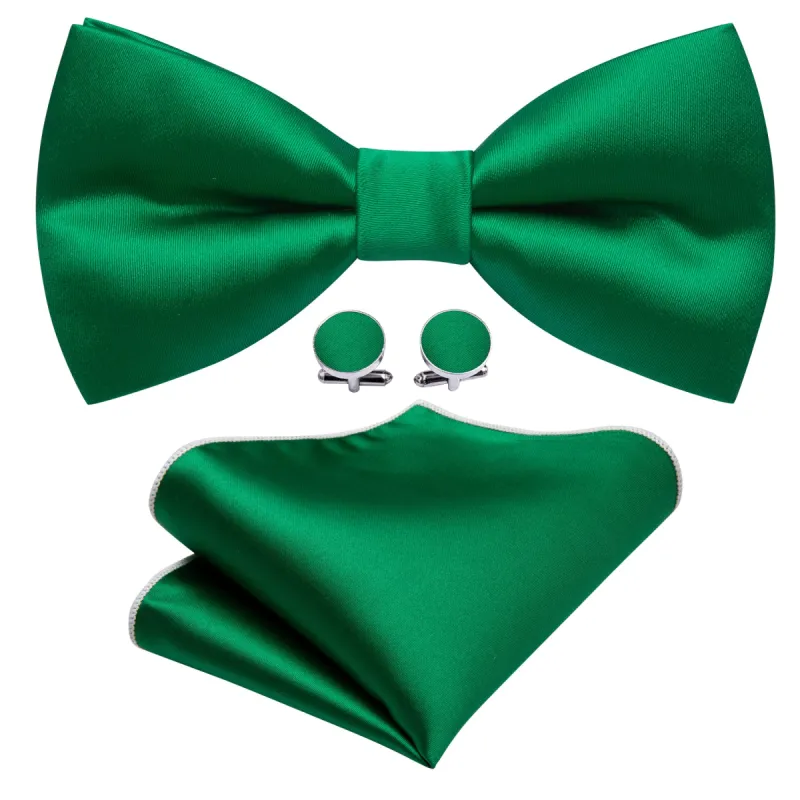 Barry. Wang Grass Green Solid Silk Pre Tied Bow Tie Hanky Cufflinks Set sold by Barrywang