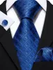 Barry Wang Novelty Blue Plaid Silk Mens Tie Handkerchief Cufflinks Set sold by Barrywang