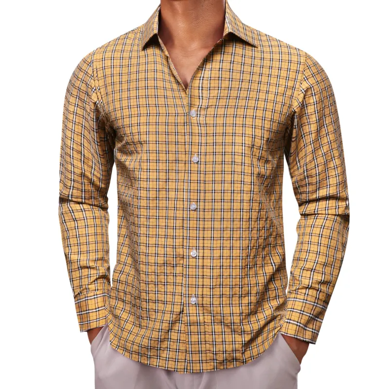 Barry.wang Silk Button Down Shirt Yellow Plaid Men's Shirt sold by Barrywang