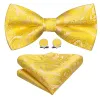 Barry Wang Gold Yellow Paisley Pre-tied Bow Tie Hanky Cufflinks Set sold by Barrywang