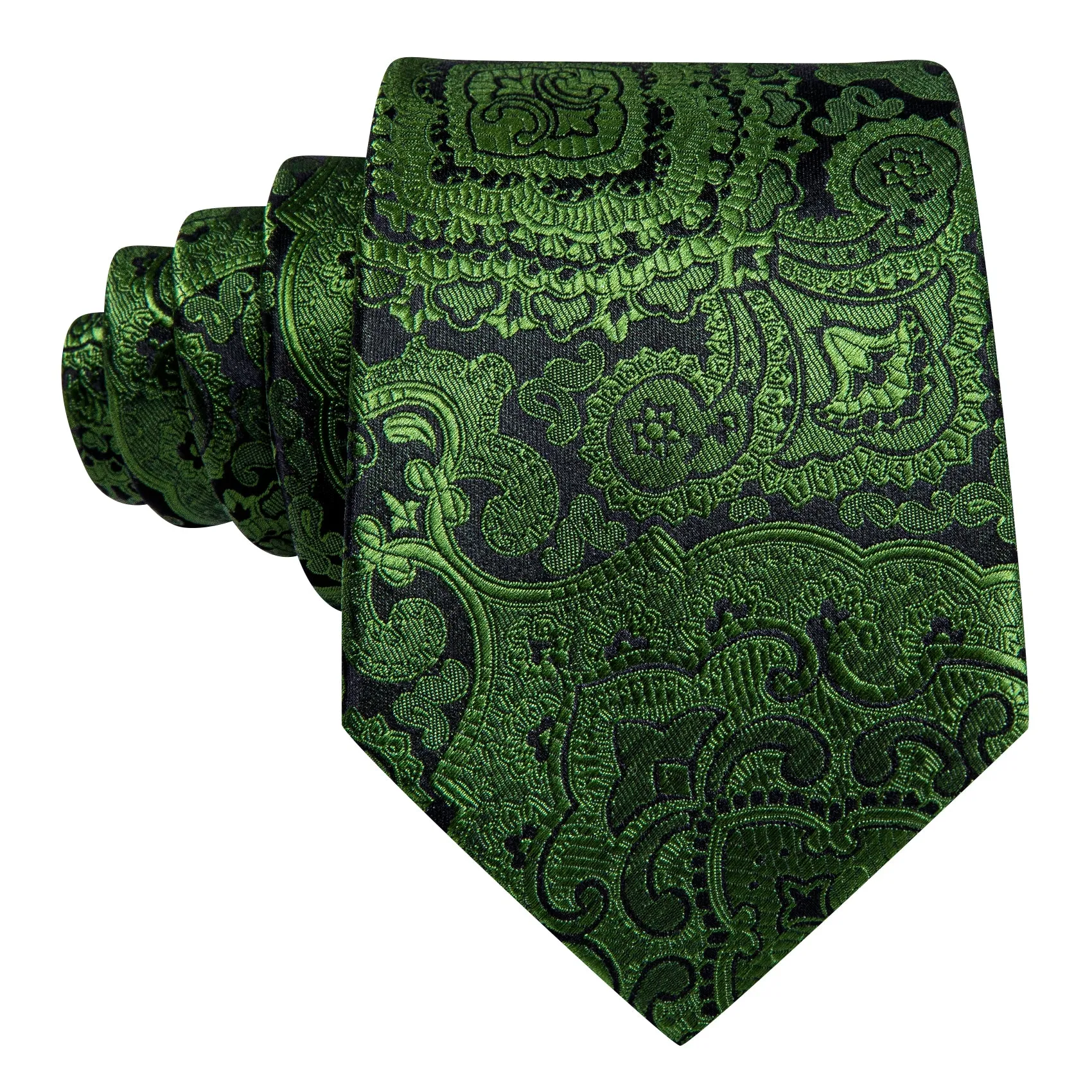 Olivedrab Paisley Silk Men's Tie Handkerchief Cufflinks Set sold by Barrywang product image thumbnail 4