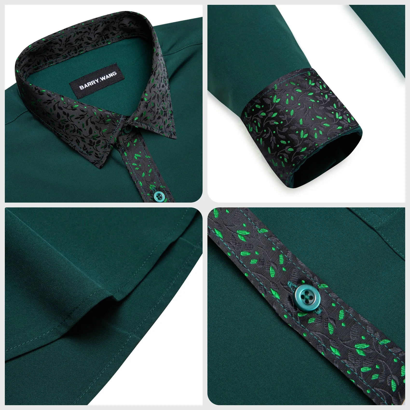 Barry Wang Dark Green Splicing Men's Business Shirt sold by Barrywang product image thumbnail 4