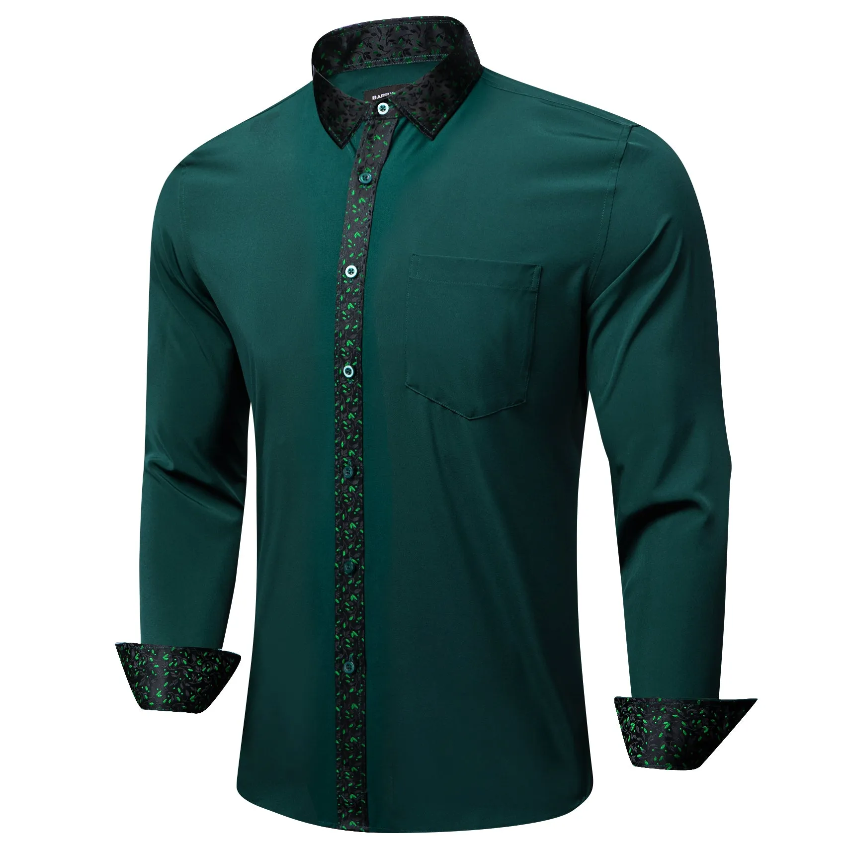 Barry Wang Dark Green Splicing Men's Business Shirt sold by Barrywang product image thumbnail 2