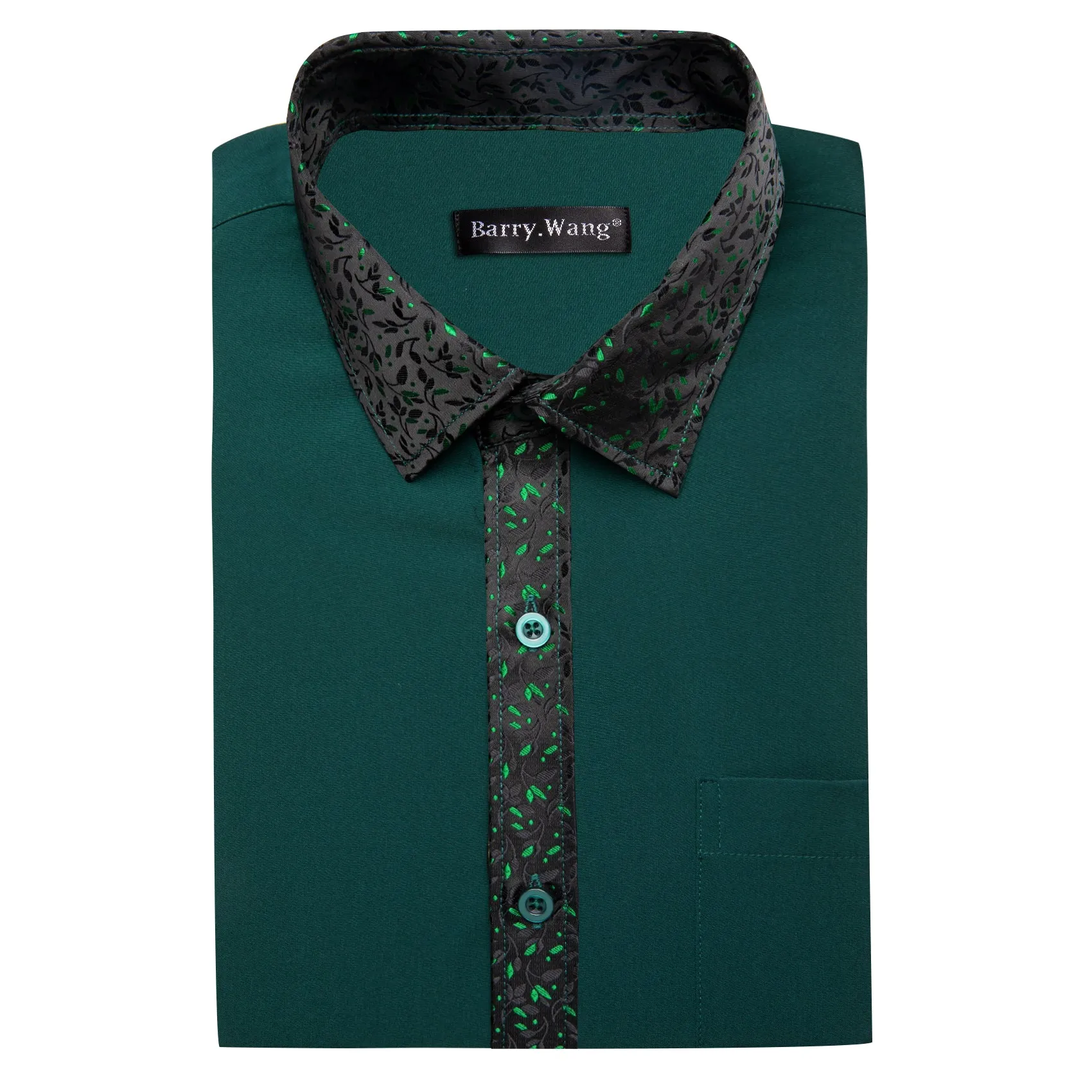 Barry Wang Dark Green Splicing Men's Business Shirt sold by Barrywang product image thumbnail 3