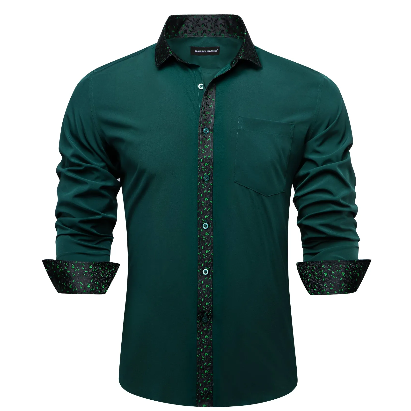 Barry Wang Dark Green Splicing Men's Business Shirt sold by Barrywang