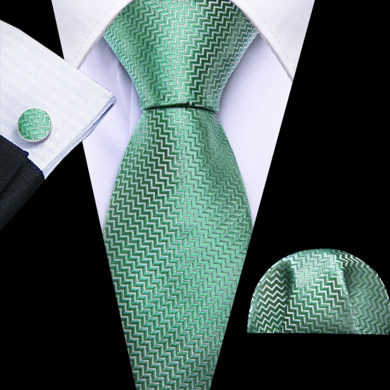 Barry. Wang SeaFoam Green Tie Ripple Silk 63 Inches Extra Long Tie Hanky Cufflinks Set sold by Barrywang