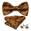 Barry Wang Black Gold Brown Black Paisley Bow Tie Hanky Cufflinks Set sold by Barrywang