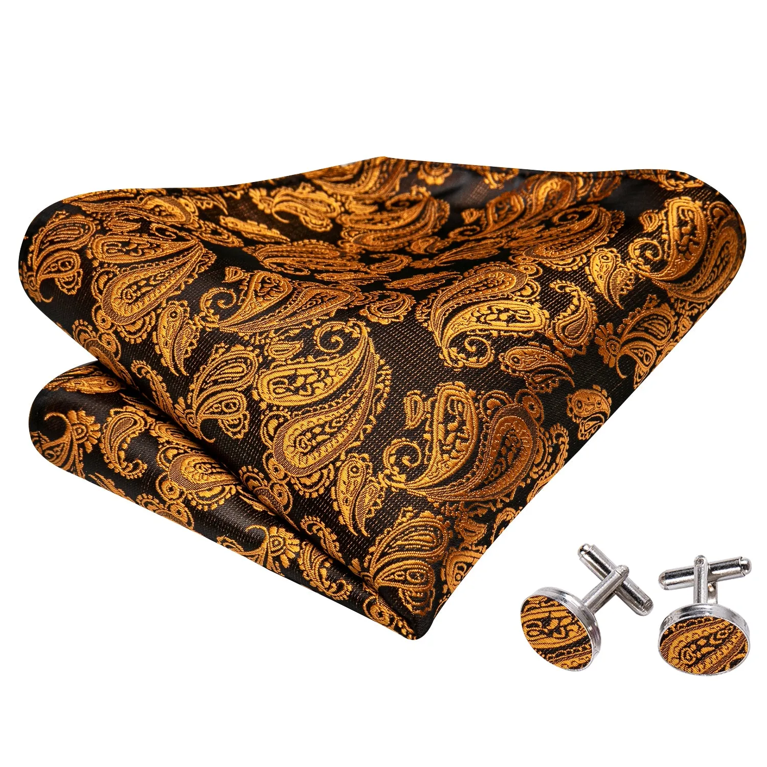 Barry. Wang Black Gold Brown Black Paisley Bow Tie Hanky Cufflinks Set sold by Barrywang product image thumbnail 5