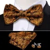 Barry Wang Black Gold Brown Black Paisley Bow Tie Hanky Cufflinks Set sold by Barrywang