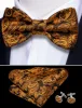 Barry Wang Black Gold Brown Black Paisley Bow Tie Hanky Cufflinks Set sold by Barrywang