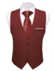 Barry. Wang Wedding Vest Solid Wine Red Mens Button V-Neck Waistcoat sold by Barrywang