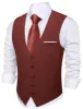 Barry. Wang Wedding Vest Solid Wine Red Mens Button V-Neck Waistcoat sold by Barrywang