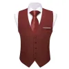 Barry. Wang Wedding Vest Solid Wine Red Mens Button V-Neck Waistcoat sold by Barrywang