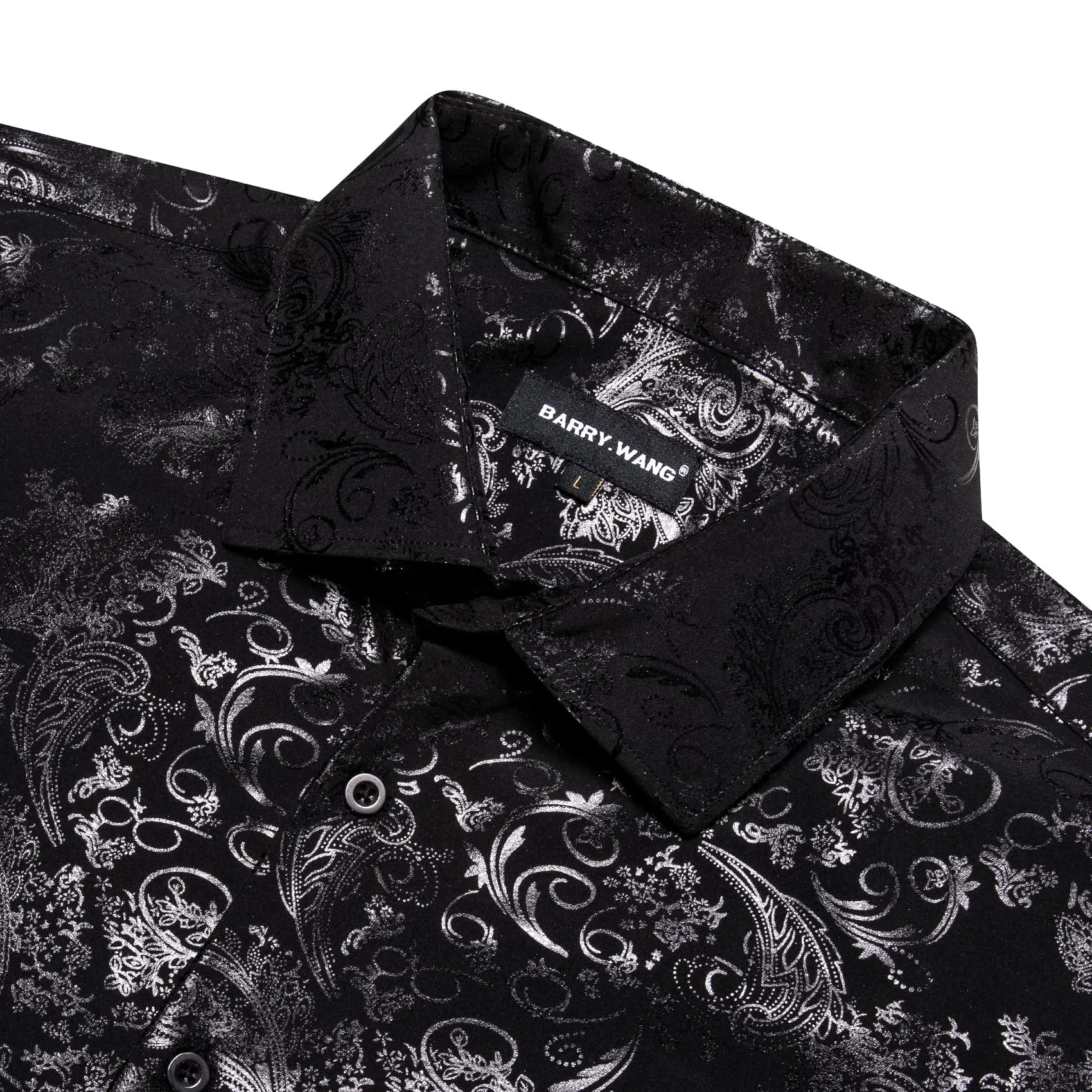 Barry Wang Black Shirt Silver Grey Pattern Novelty Long Sleeve Shirt sold by Barrywang product image thumbnail 3