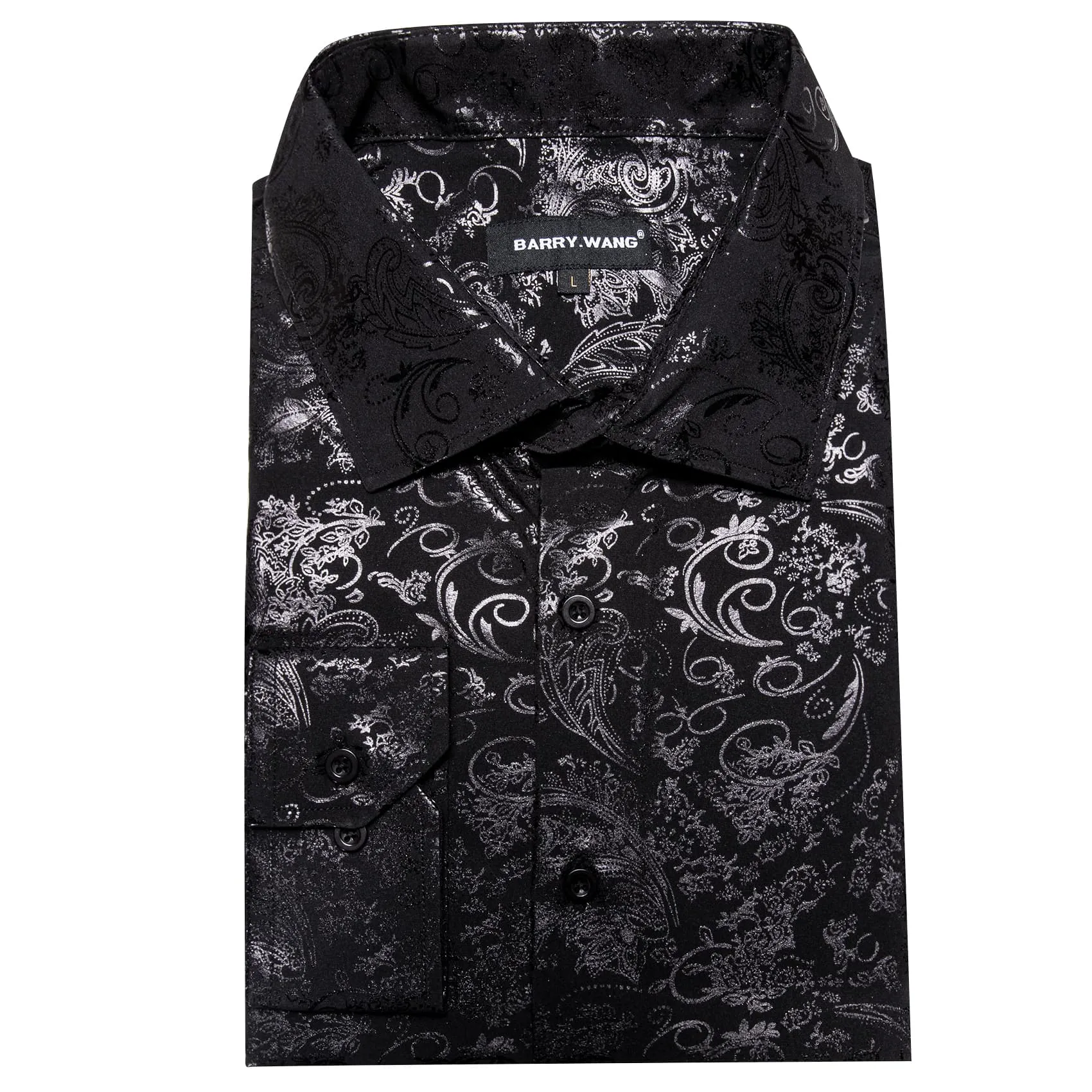 Barry Wang Black Shirt Silver Grey Pattern Novelty Long Sleeve Shirt sold by Barrywang product image thumbnail 5