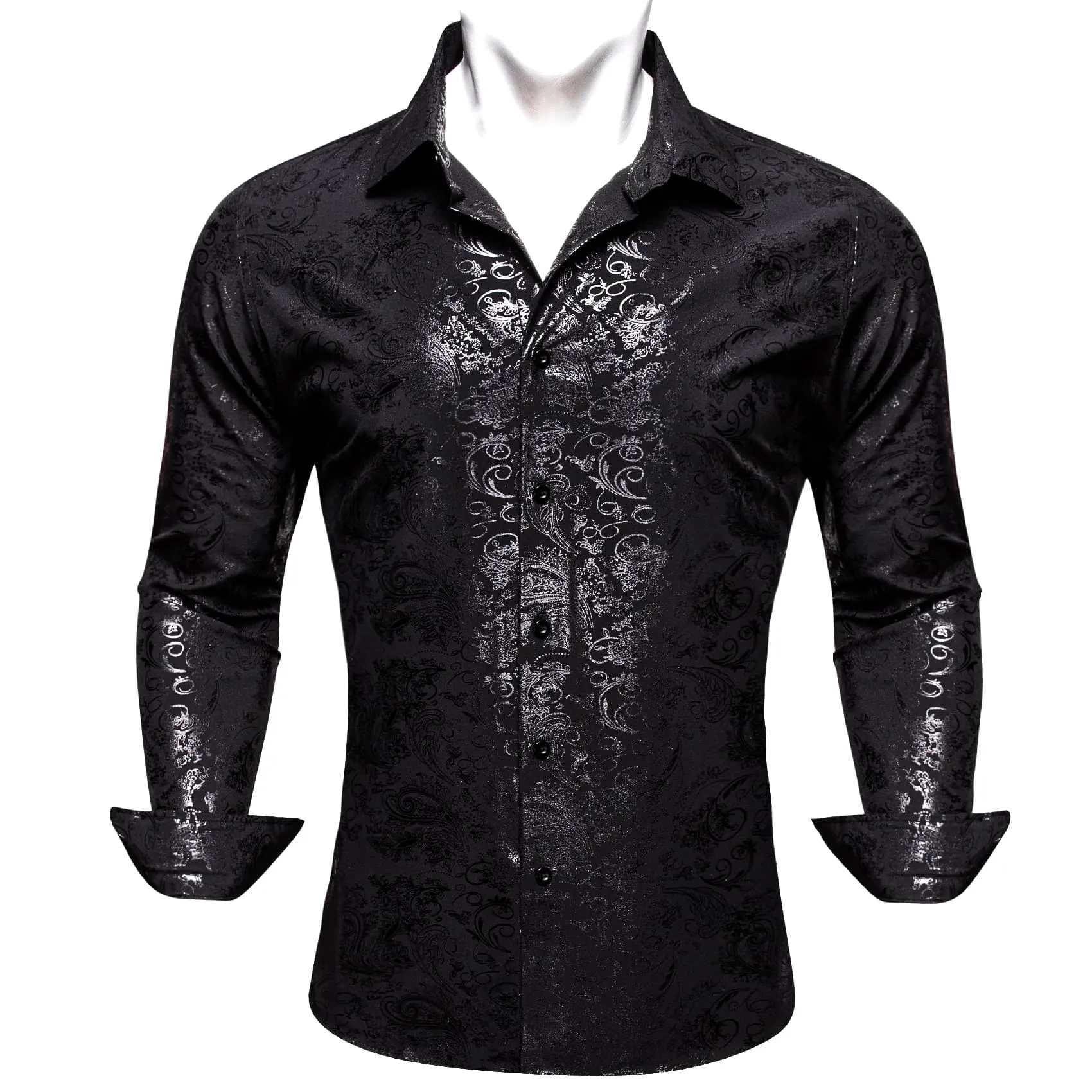 Barry Wang Black Shirt Silver Grey Pattern Novelty Long Sleeve Shirt sold by Barrywang